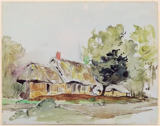 Cottage sous de grands arbres en été, c.1831